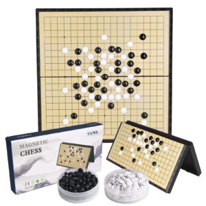 magnetic go game set 19x19 chinese chess set portable with magnetic plastic stones portable and travel ready set (15 inch)