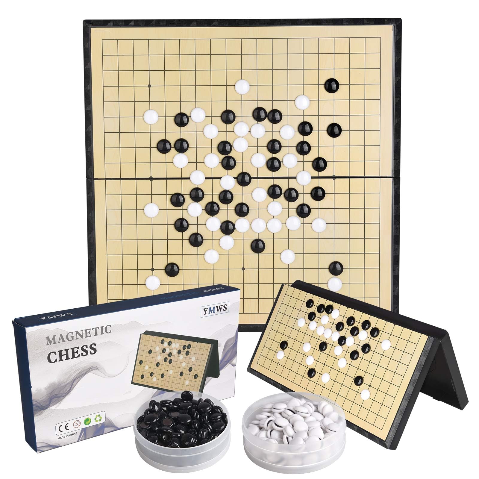 Magnetic Go Game Set 19x19 Chinese Chess Set Portable with Magnetic Plastic Stones Portable and Travel Ready Set (15 Inch)