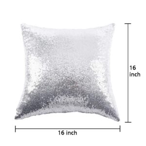 Ushinemi Sequin Throw Pillow Cases, Silver Glitter Square Throw Pillow Covers, Throw Pillow Cover for Sofa Couch Home Festivals Holiday Decor, 16x16”, Set of 2