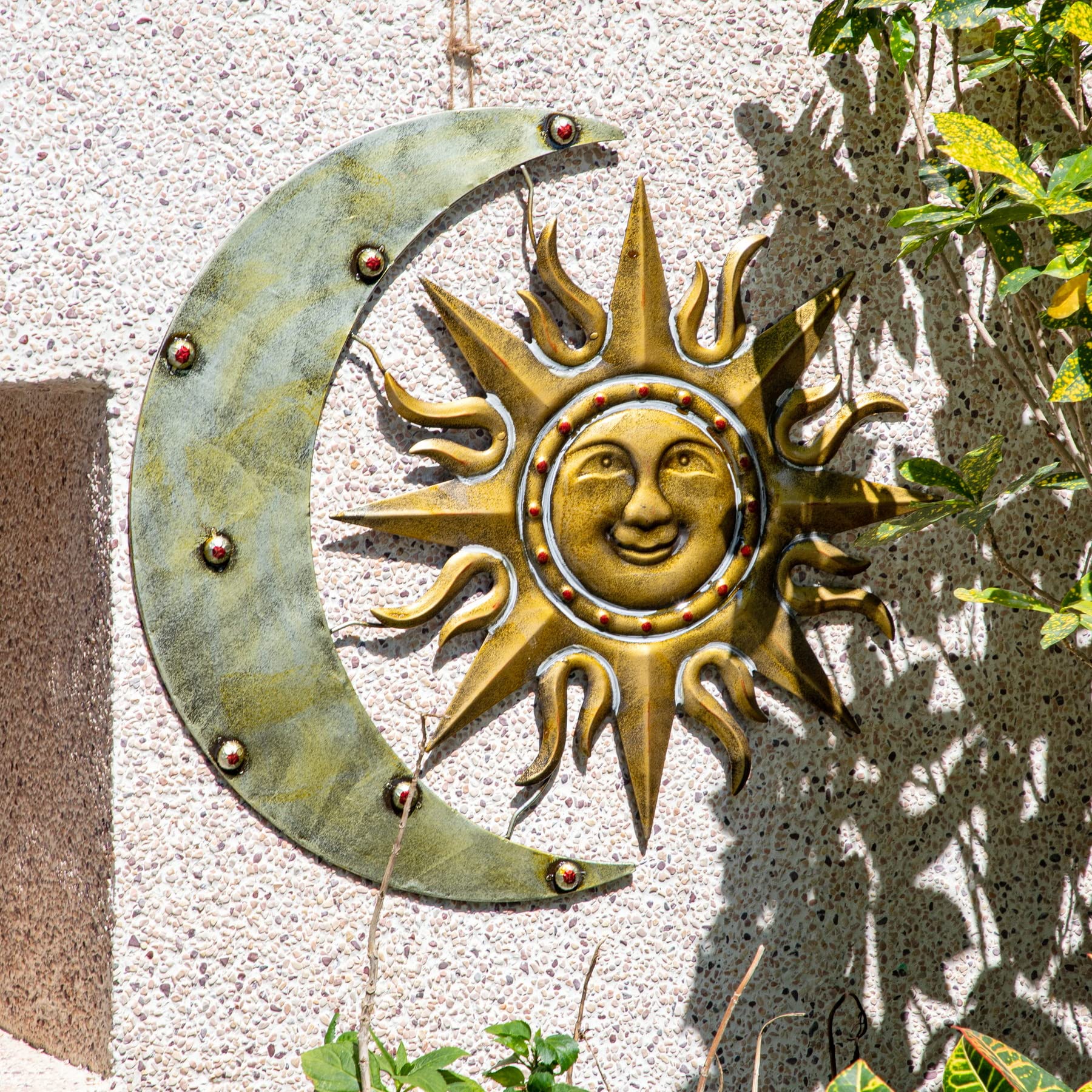 TOPIA Aztec Sun And Moon Metal Wall Decor Metal Sun Wall Decor Metal Sun Decor Outdoor Sun Wall Art (25.5" W x 23" H)