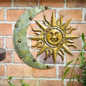 TOPIA Aztec Sun And Moon Metal Wall Decor Metal Sun Wall Decor Metal Sun Decor Outdoor Sun Wall Art (25.5" W x 23" H)