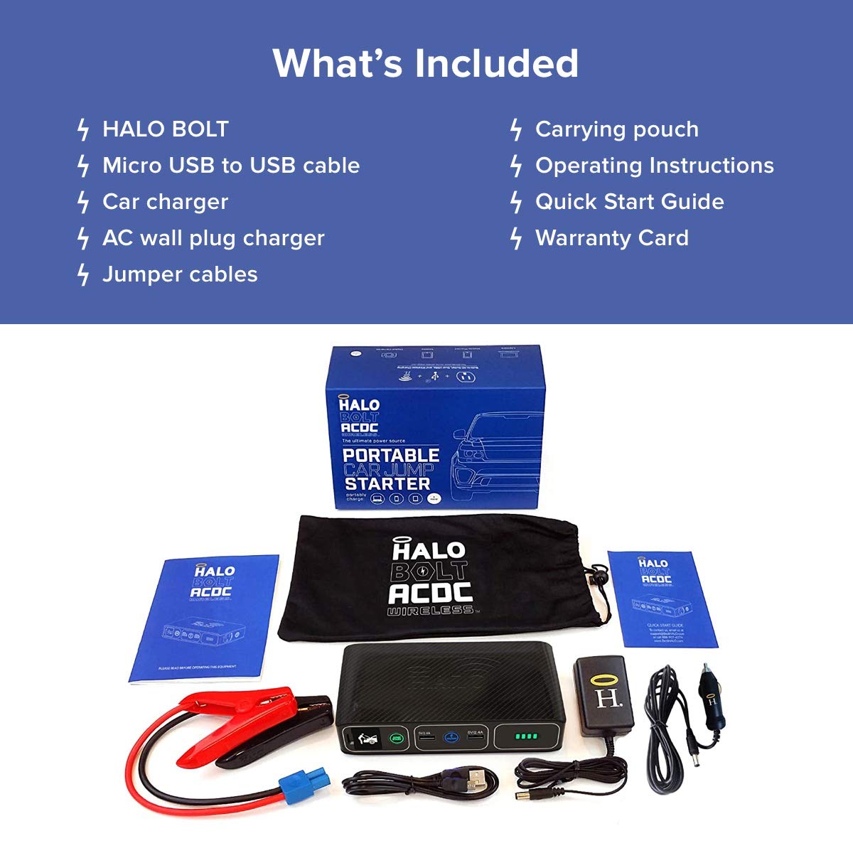 HALO Bolt Wireless ACDC - 44400 mWh Car Jump Starter with AC Outlet and Car Charger, Gold Marble (HALO BOLT ACDC WIRELESS)