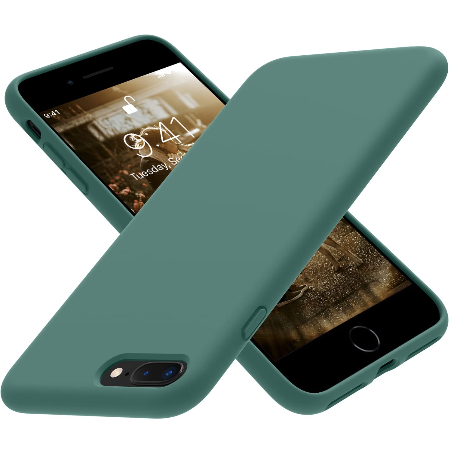 OTOFLY iPhone 8 Plus Case,iPhone 7 Plus Case, [Silky and Soft Touch Series] Premium Soft Silicone Rubber Full-Body Protective Bumper Case Compatible with iPhone 7/8 Plus (Pine Green)