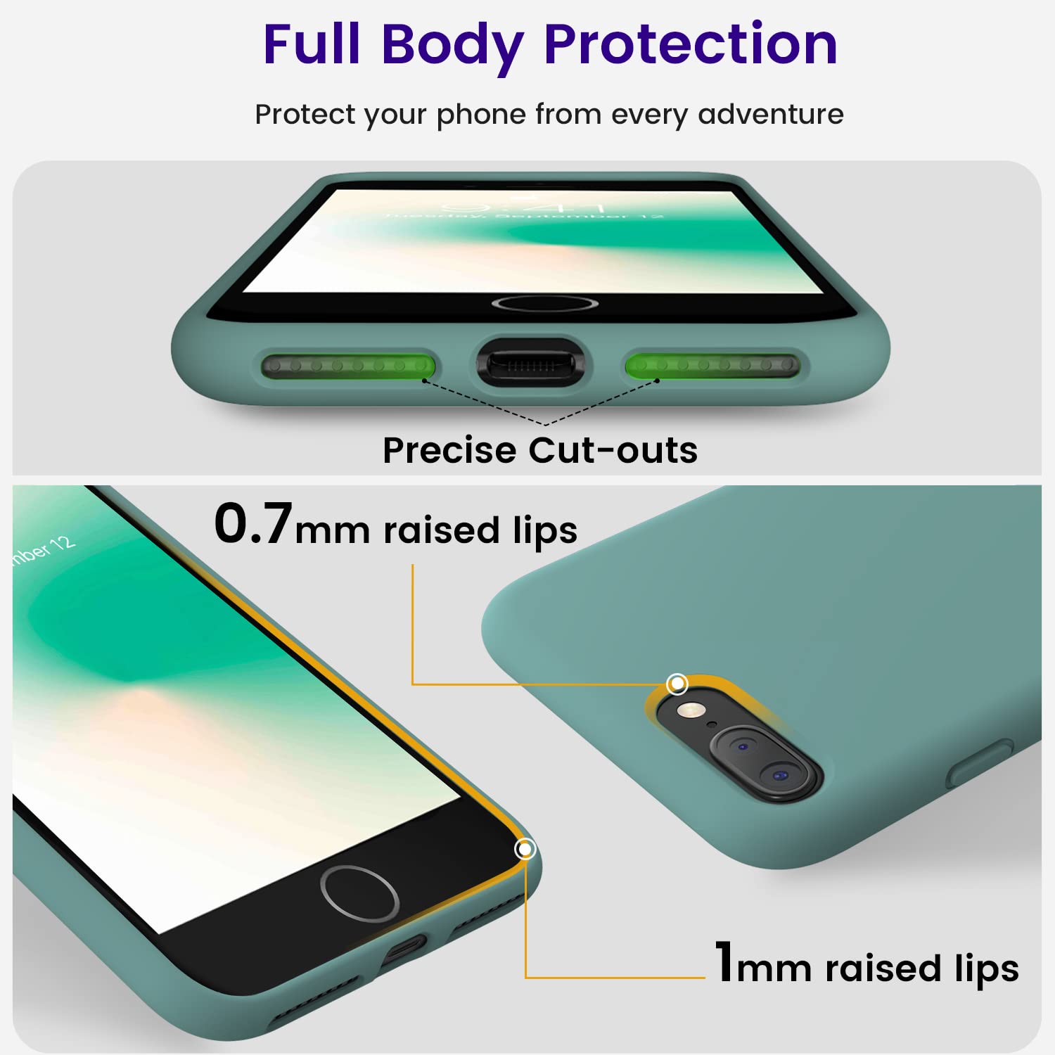 OTOFLY iPhone 8 Plus Case,iPhone 7 Plus Case, [Silky and Soft Touch Series] Premium Soft Silicone Rubber Full-Body Protective Bumper Case Compatible with iPhone 7/8 Plus (Pine Green)