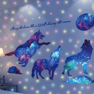 starry sky galaxy wolf room decor wall decal and glow moon star stickers ruipbote teen bedroom wall decor murals