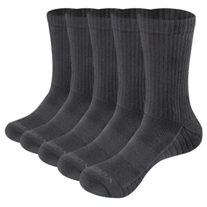 yuedge men's grey performance training athletic socks moisture wicking cotton cushioned crew socks for men 10-13, 5 pairs/pack