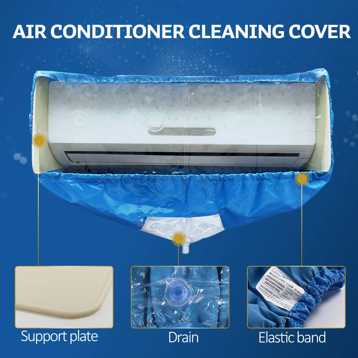 Split Air Conditioning Cleaning Waterproof Cover Bag with Drain Outlet and Two Sides Support Plates Dust Washing Clean Protector Bag Wall Mounted Air Conditioning Service Bag with Water Pipe