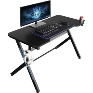 jjs 48" home office gaming computer desk with cable management, r shaped large gamer workstation pc table with cup holder headphone hook mouse pad, black manufacturer brand name