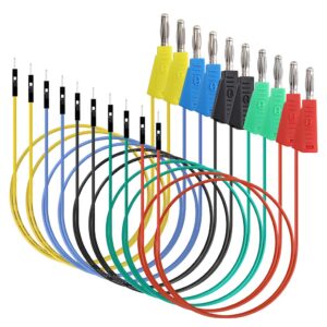 sumnacon 10 pcs stackable banana plug to male jumper wire - 26 awg binding post to solderless breadboard jumper wire, soft silicone flexible wire leads for electrical testing