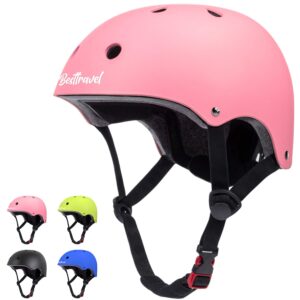 besttravel adjustable helmet for kids toddler bike ages 3-8 years old boys girls multi-sports safety (pink)