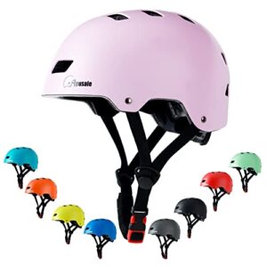 apusale bike skateboard helmet, adjustable and multi-sport for skate scooter, 3 sizes for adult youth kids toddler (pink)