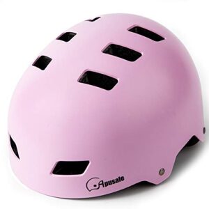 Apusale Bike Skateboard Helmet, Adjustable and Multi-Sport for Skate Scooter, 3 Sizes for Adult Youth Kids Toddler (Pink)