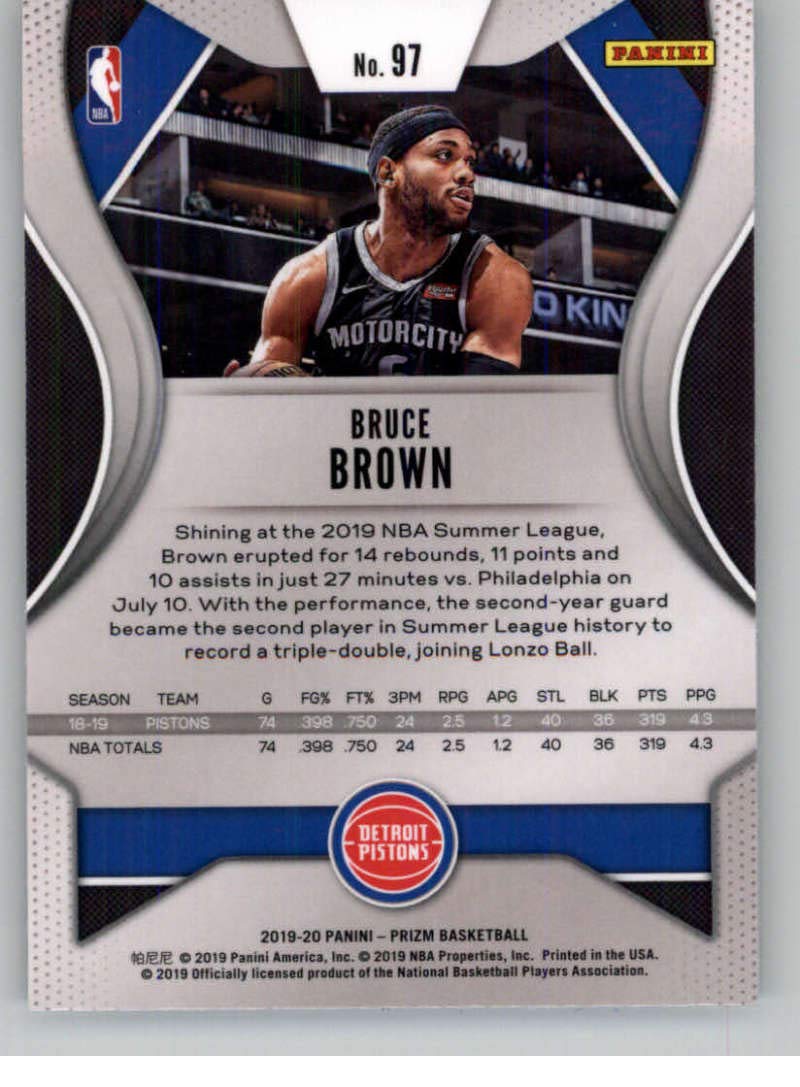 2019-20 Prizm NBA #97 Bruce Brown Detroit Pistons Official Panini Basketball Trading Card