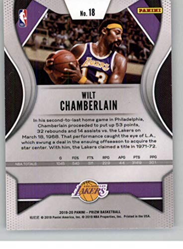 2019-20 Prizm NBA #18 Wilt Chamberlain Los Angeles Lakers Official Panini Basketball Trading Card