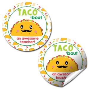 Taco ‘Bout an Awesome Teacher Appreciation Thank You Sticker Labels, 40 2" Party Circle Stickers by AmandaCreation, Great for Envelope Seals & Gift Bags