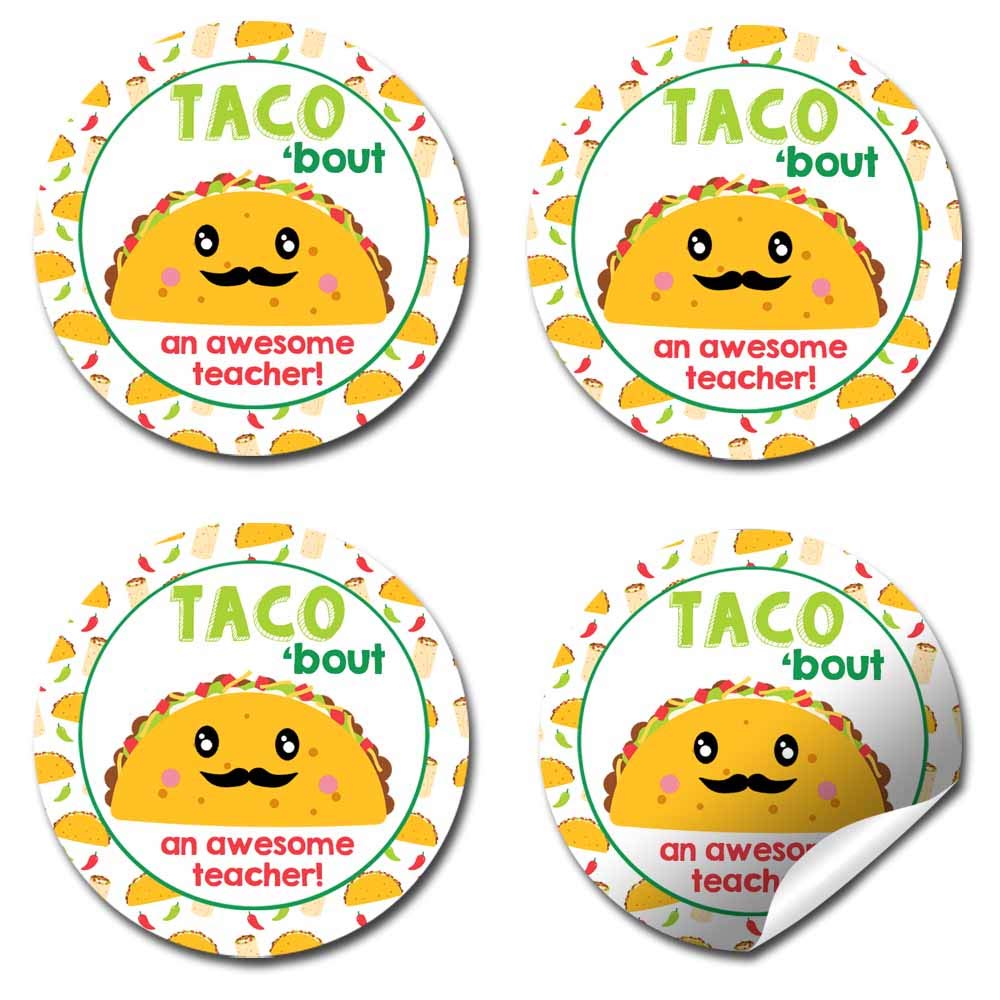 Taco ‘Bout an Awesome Teacher Appreciation Thank You Sticker Labels, 40 2" Party Circle Stickers by AmandaCreation, Great for Envelope Seals & Gift Bags