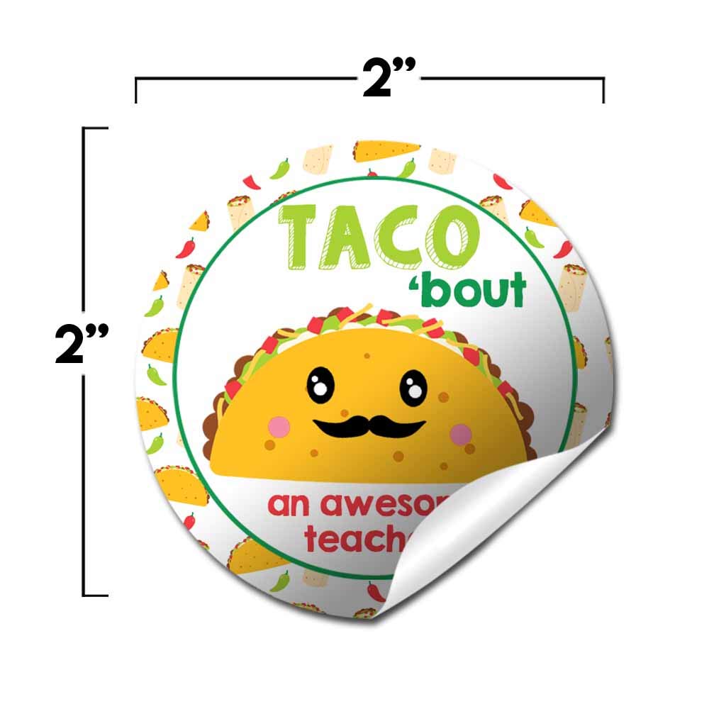 Taco ‘Bout an Awesome Teacher Appreciation Thank You Sticker Labels, 40 2" Party Circle Stickers by AmandaCreation, Great for Envelope Seals & Gift Bags