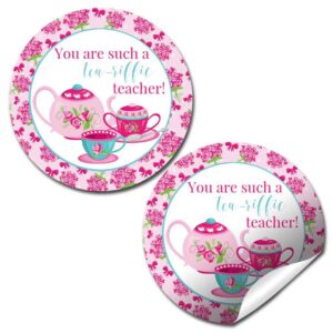 Tea Themed Terrific Teacher Appreciation Thank You Sticker Labels, 40 2" Party Circle Stickers by AmandaCreation, Great for Envelope Seals & Gift Bags