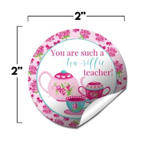 Tea Themed Terrific Teacher Appreciation Thank You Sticker Labels, 40 2" Party Circle Stickers by AmandaCreation, Great for Envelope Seals & Gift Bags