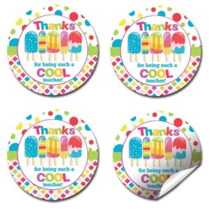 You’re A Cool Teacher Popsicle Themed Teacher Appreciation Thank You Sticker Labels, 40 2" Party Circle Stickers by AmandaCreation, Great for Envelope Seals & Gift Bags