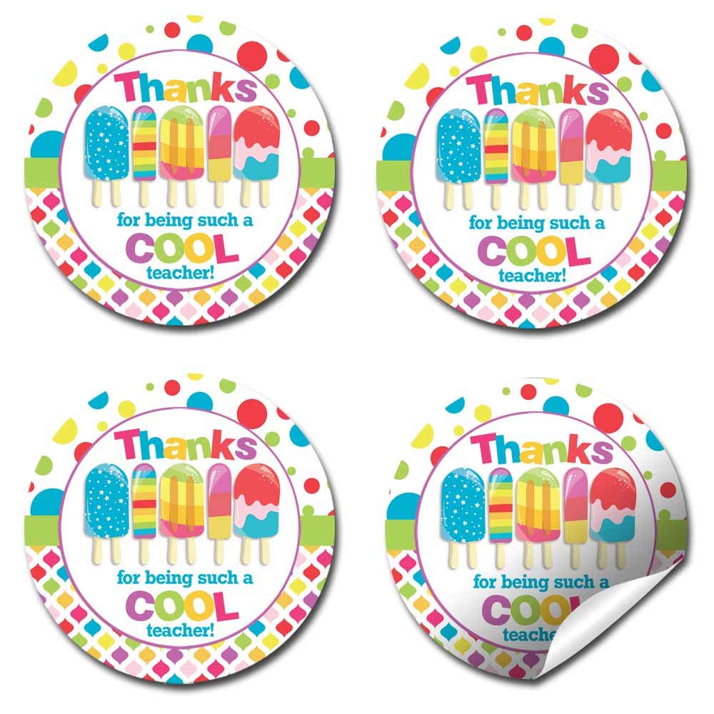 You’re A Cool Teacher Popsicle Themed Teacher Appreciation Thank You Sticker Labels, 40 2" Party Circle Stickers by AmandaCreation, Great for Envelope Seals & Gift Bags