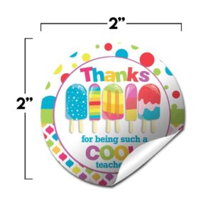 You’re A Cool Teacher Popsicle Themed Teacher Appreciation Thank You Sticker Labels, 40 2" Party Circle Stickers by AmandaCreation, Great for Envelope Seals & Gift Bags