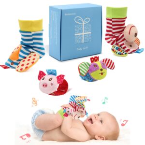 soft baby rattle toys foot finder socks wrists rattles, ankle leg hand arm bracelet activity rattle, present gift for newborn infant babies boy girl bebe 4pcs
