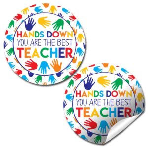 you’re the best teacher handprint themed appreciation thank you sticker labels, 40 2" party circle stickers by amandacreation, great for envelope seals & gift bags