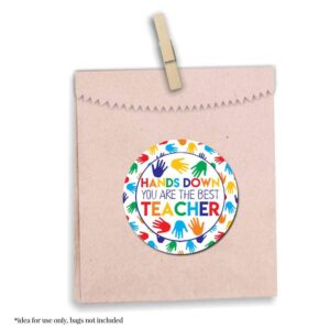 You’re The Best Teacher Handprint Themed Appreciation Thank You Sticker Labels, 40 2" Party Circle Stickers by AmandaCreation, Great for Envelope Seals & Gift Bags