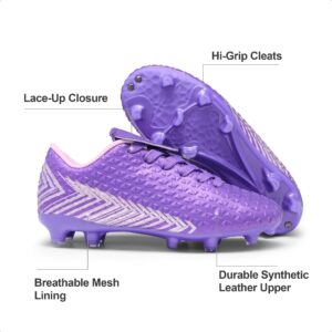 DREAM PAIRS Girls Mega-2k Soccer Cleats Football Shoes Light Purple Pink Size 13 Little Kid