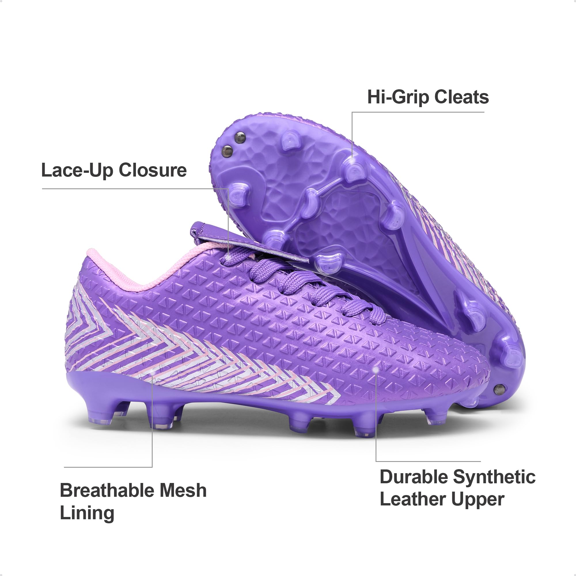 DREAM PAIRS Girls Mega-2k Soccer Cleats Football Shoes Light Purple Pink Size 13 Little Kid