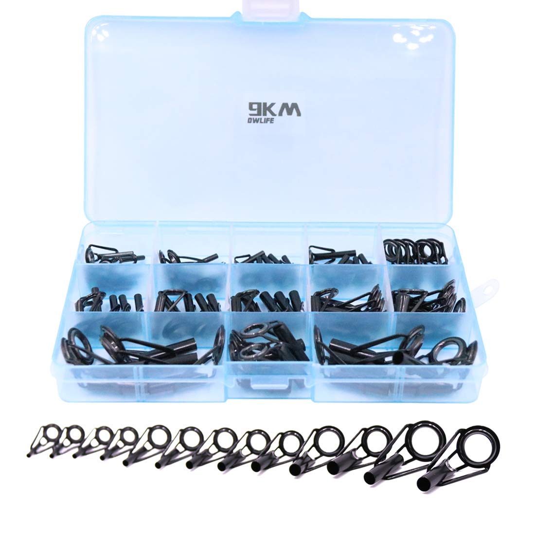 9KM DWLIFE Fishing Rod Tip Repair Kit 35pcs, Black Stainless Steel, Wear Resistant Ceramic Ring, Guide Replacement