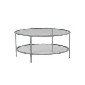 Henn&Hart 36" Wide Round Round Coffee Table with Glass Top in Nickel, Modern Round Coffee Tables for living room, studio apartment essentials