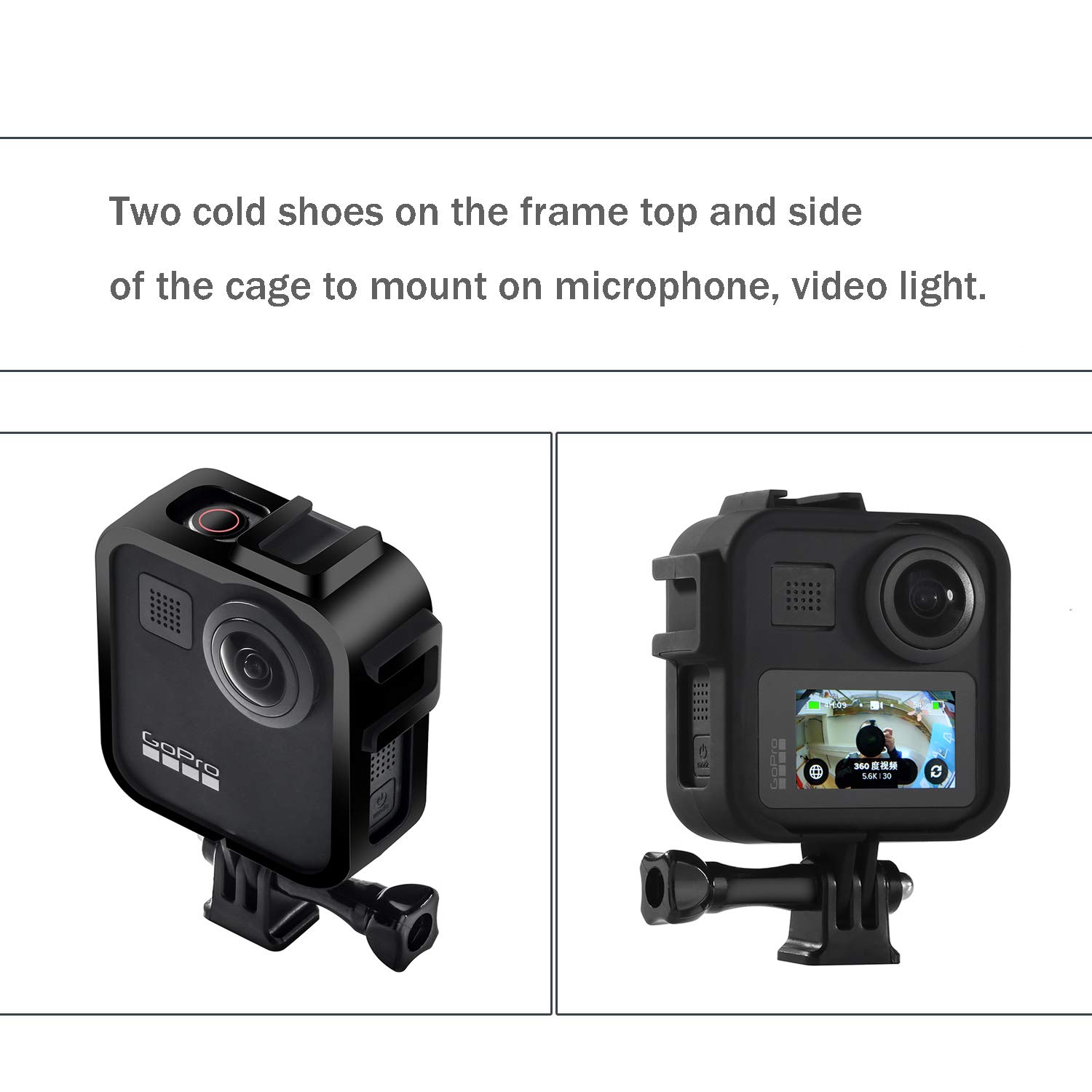 Housing Frame for GoPro Max Black Protective Shell Cage Mount Accessories with Quick Pull Movable Socket and Screw (Black)