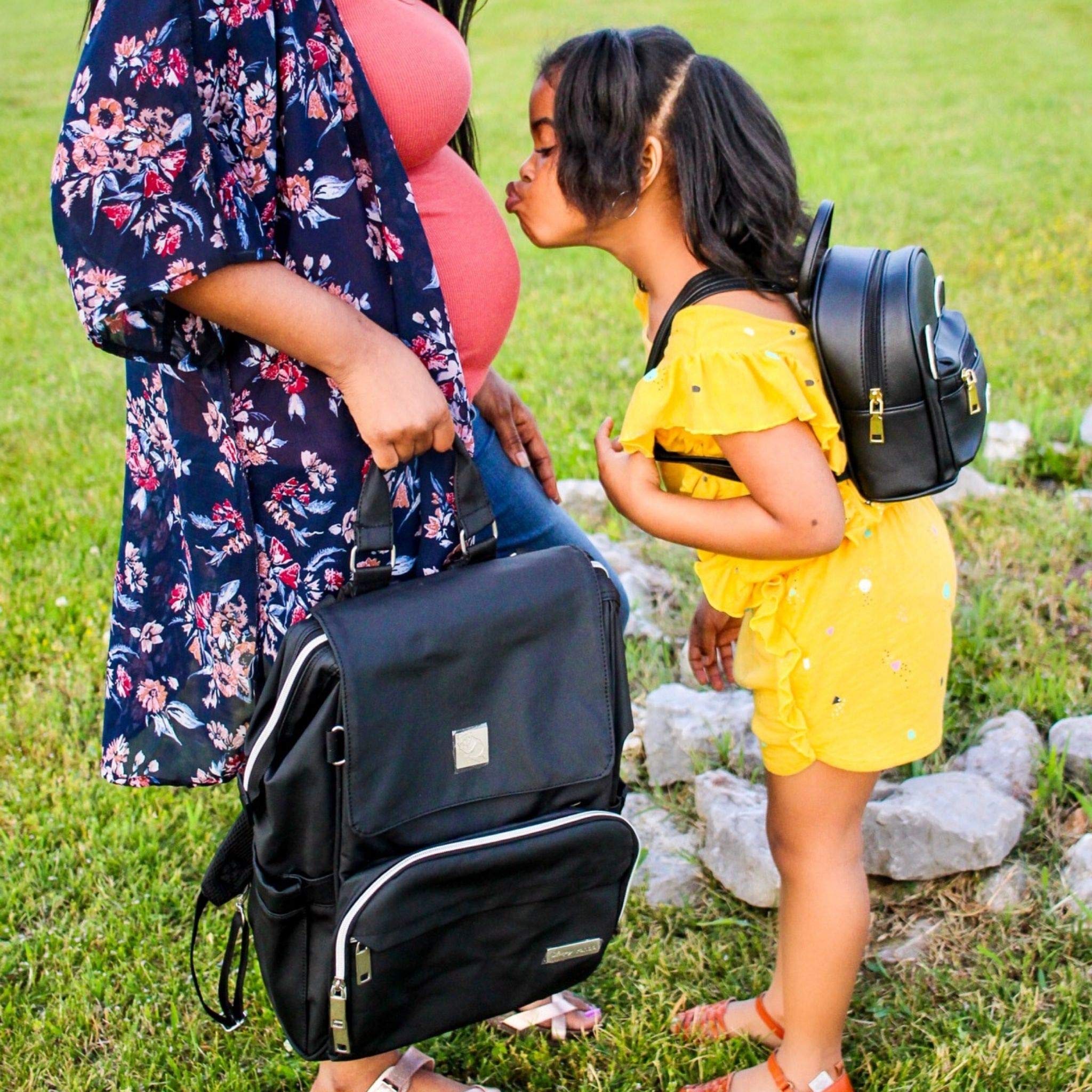 The Kennedy Diaper Bag Backpack for Mom or Dad with Stroller Straps, Baby Changing Pad & USB Hub, Neutral (Black)