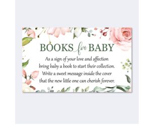 moonrise papery baby shower book request cards, set of 50, pink floral design