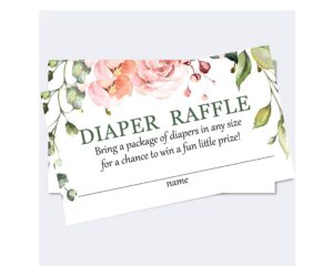 set of 50 pink floral watercolor diaper raffle cards, diaper raffle cards for baby shower, diaper raffle tickets for girl