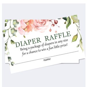 Set of 50 Pink Floral Watercolor Diaper Raffle Cards, Diaper Raffle Cards for Baby Shower, Diaper Raffle Tickets for Girl