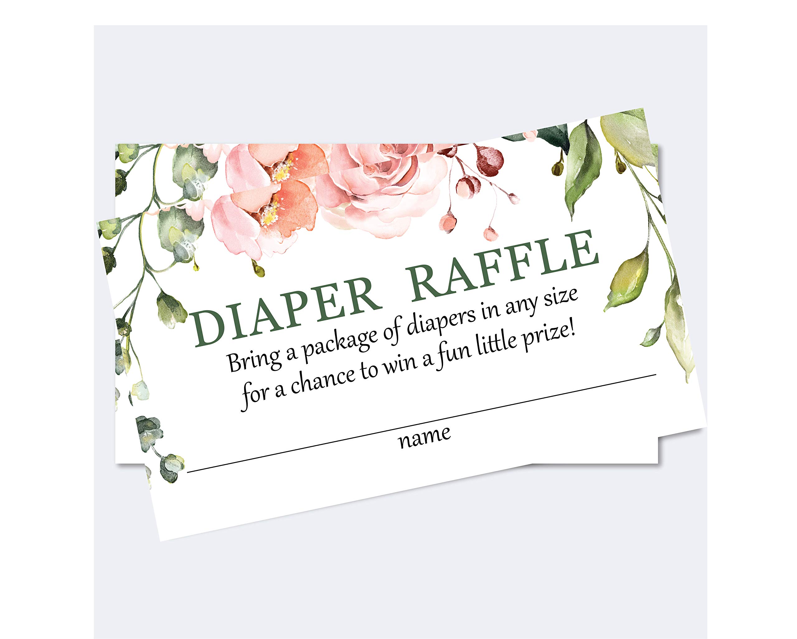 Set of 50 Pink Floral Watercolor Diaper Raffle Cards, Diaper Raffle Cards for Baby Shower, Diaper Raffle Tickets for Girl