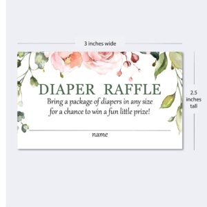 Set of 50 Pink Floral Watercolor Diaper Raffle Cards, Diaper Raffle Cards for Baby Shower, Diaper Raffle Tickets for Girl