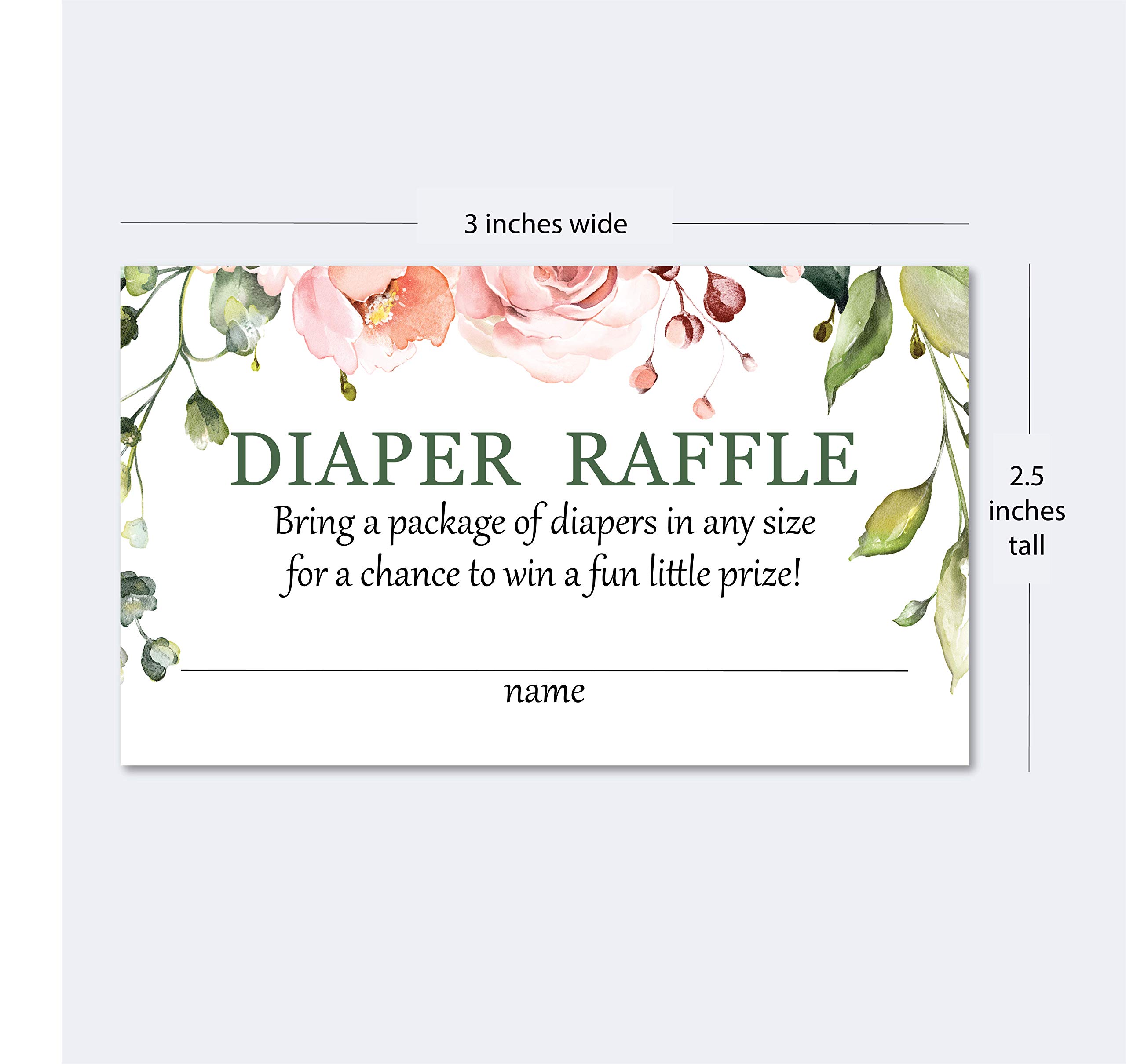 Set of 50 Pink Floral Watercolor Diaper Raffle Cards, Diaper Raffle Cards for Baby Shower, Diaper Raffle Tickets for Girl