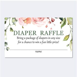 Set of 50 Pink Floral Watercolor Diaper Raffle Cards, Diaper Raffle Cards for Baby Shower, Diaper Raffle Tickets for Girl