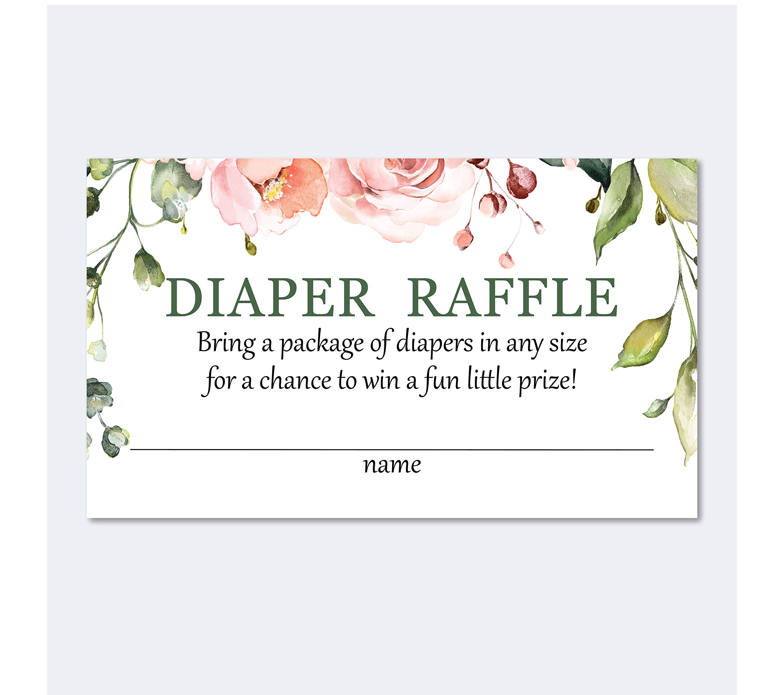 Set of 50 Pink Floral Watercolor Diaper Raffle Cards, Diaper Raffle Cards for Baby Shower, Diaper Raffle Tickets for Girl