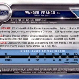 2019 Bowman Chrome Draft #BDC-93 Wander Franco RC Rookie Tampa Bay Rays MLB Baseball Trading Card