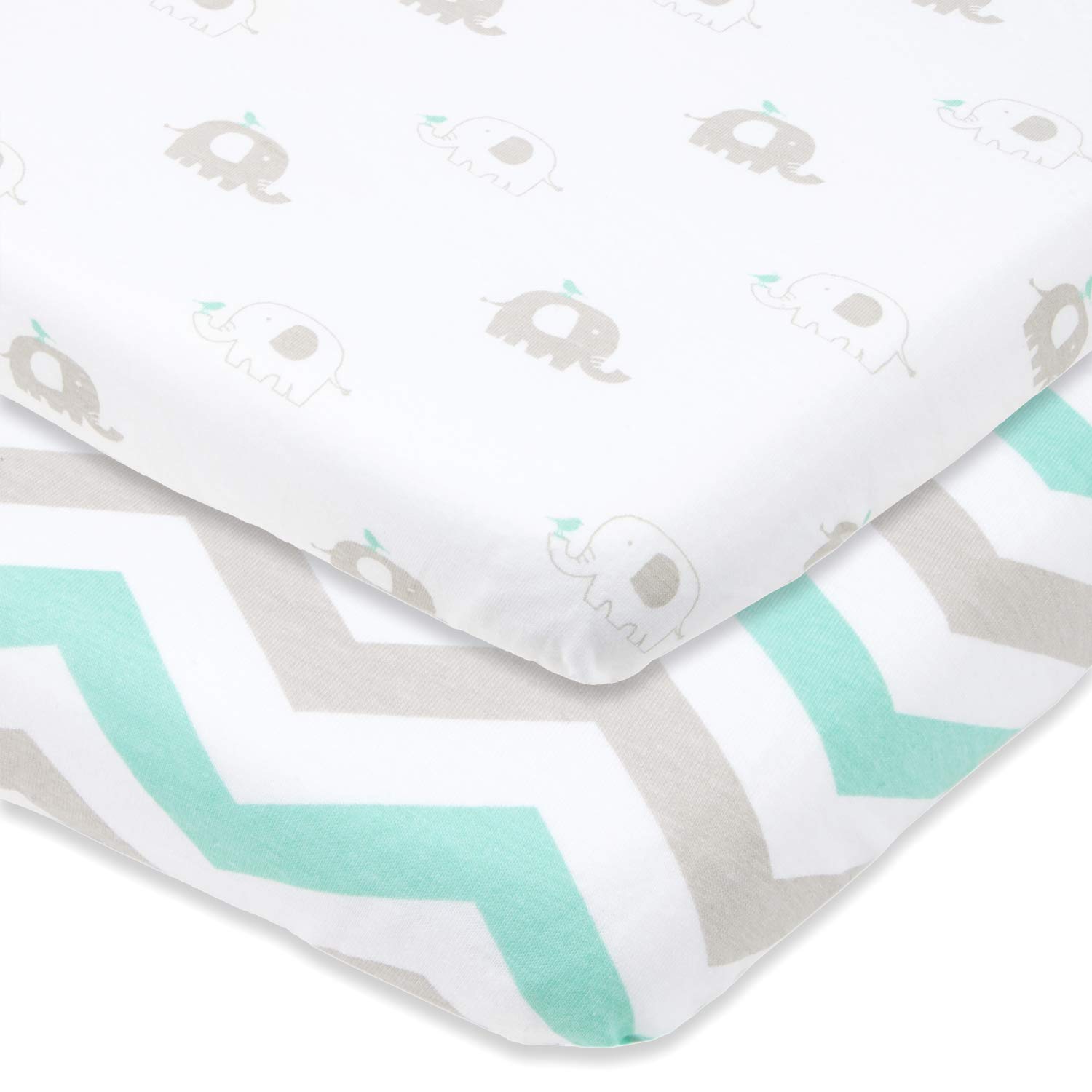 Travel Crib Fitted Sheets Compatible With Guava Lotus, Baby Bjorn, Dream on Me Travel Crib Light Playard – Fits Perfectly on 24 x 42” Mattress Without Bunching Up – Snuggly Soft Jersey Cotton – 2 Pack