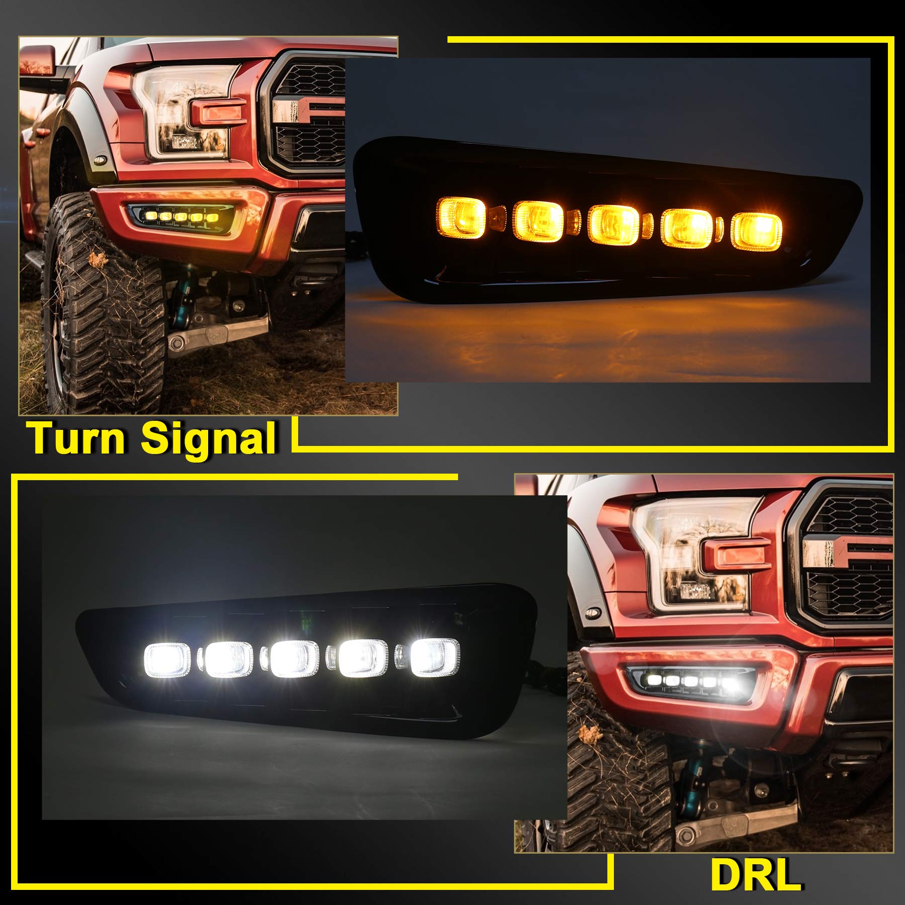 Ford Raptor Fog Lights with Switchback LED Turn Signals Daytime Running Light Compatible for Ford Raptor 2017 2018 2019 2020 Gen 2