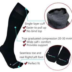 HOYISOX Plus Size Compression Knee High Socks, Wide Calf Extra Large for Men and Women, Comfortable Cotton (US, Alpha, 4X-Large, Regular, Regular, Black)