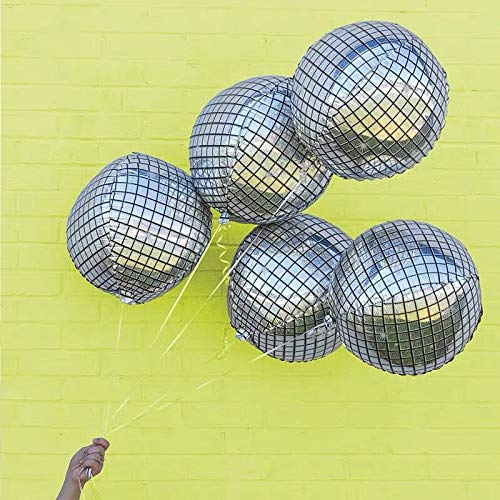 GIHOO Black Silver Balloon Garland Arch Kit, 139pcs 4D Disco Foil Balloons Silver Metallic Balloons with 16Ft Strip for New Year Bouquet Wedding Baby Shower Birthday Disco Dance Party Decorations