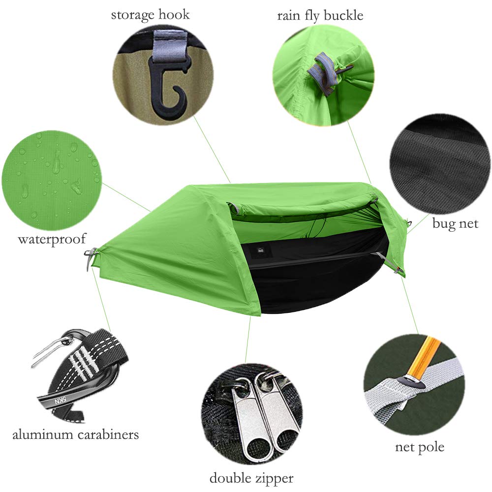 TianYaOutDoor Camping Hammock with Mosquito Net and Rainfly Lightweight Portable Sleeping Hammock Tent Backpacker Travel Outdoor Gear (Green)