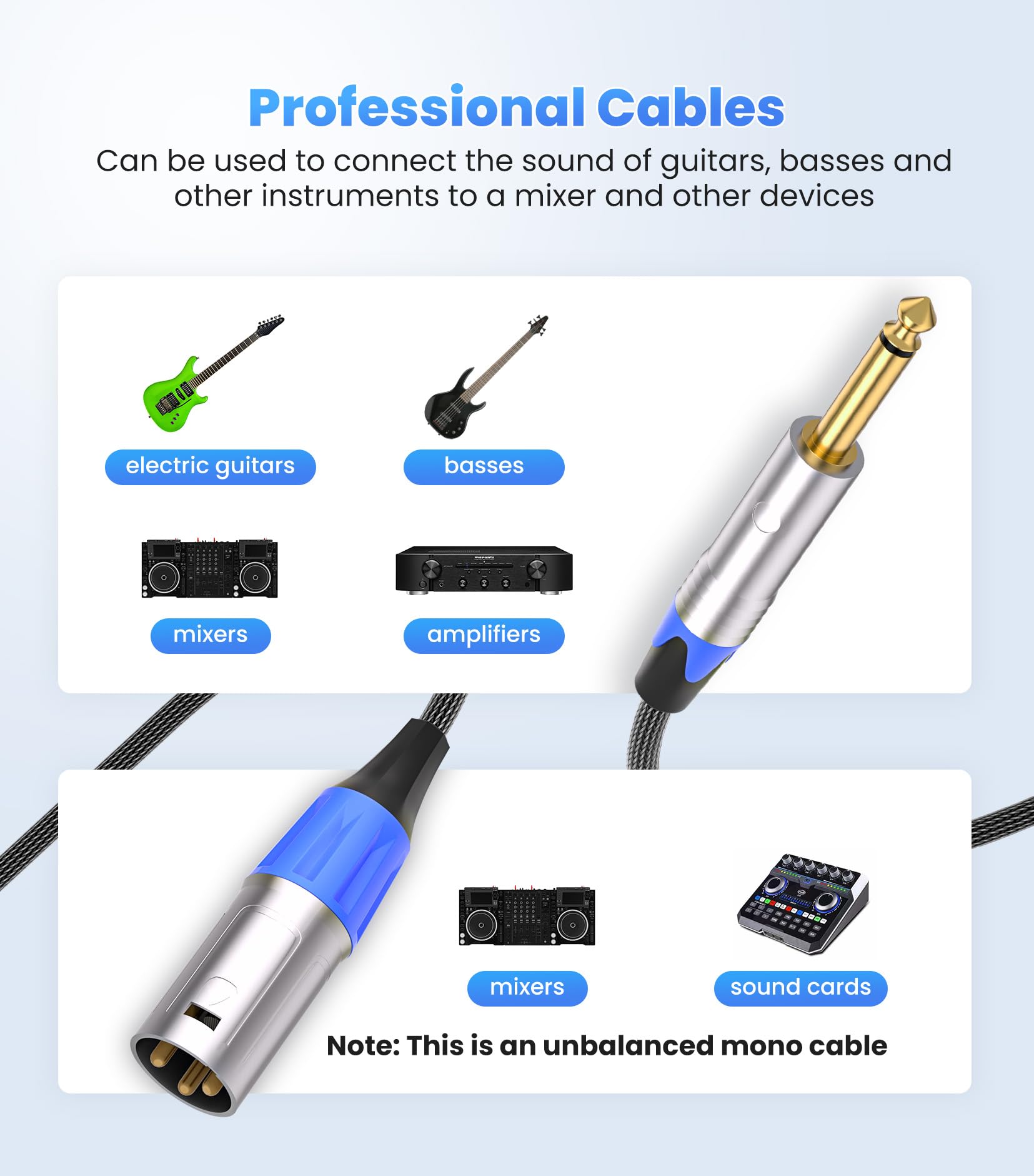 tisino XLR to 1/4” TS Cable, Quarter inch Mono to XLR Male Unbalanced Interconnect Cable Cord for Amplifiers, Instruments - 3 Feet